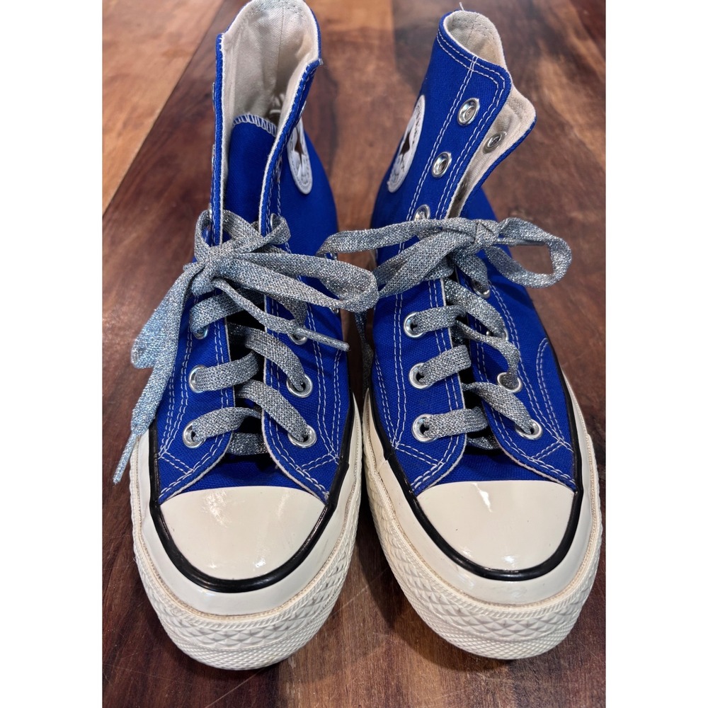 CONVERSE Chuck 70 high top women 7 imperial blue canvas silver glitter sneakers
